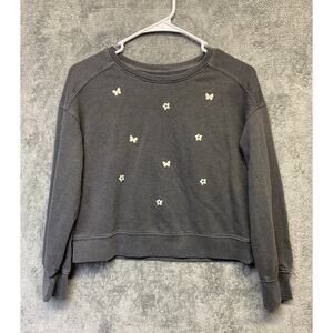 Cat & Jack Faded Gray Butterfly & Flower Sweatshirt Girls Size L 10-12